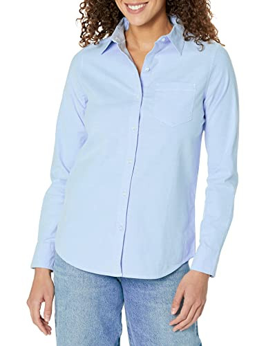 Amazon Essentials Women's Long Sleeve Button Down Stretch Oxford Shirt (Available in Plus Size), Blue, Medium | Amazon (US)