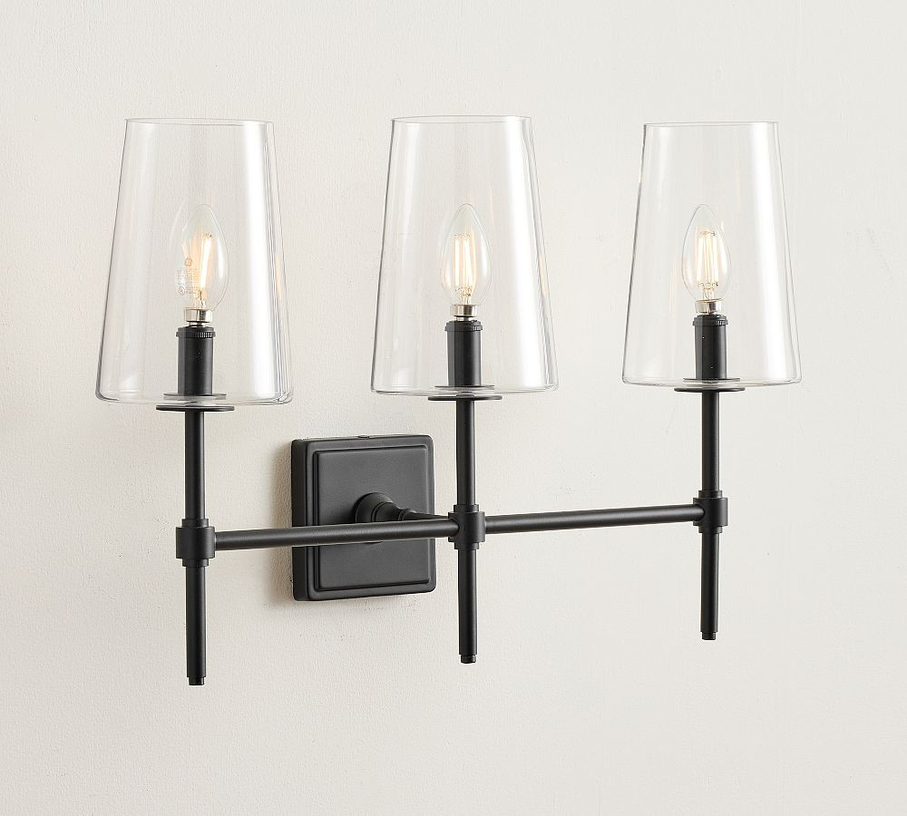 Pearson Glass 22"" Triple Sconce, Matte Black | Pottery Barn (US)