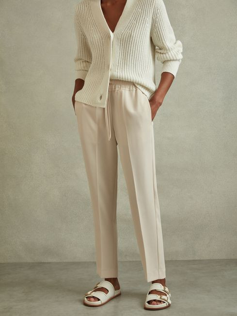 Reiss Cream Hailey Tapered Pull On Trousers | Reiss US