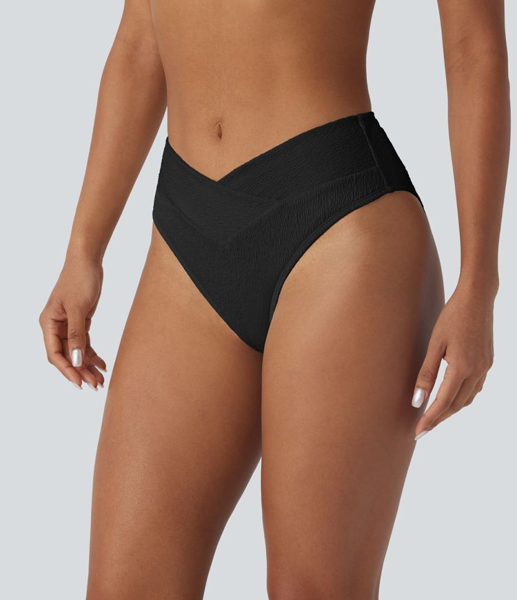 Women’s Crossover Texture Bikini Bottom Swimsuit - Halara | HALARA