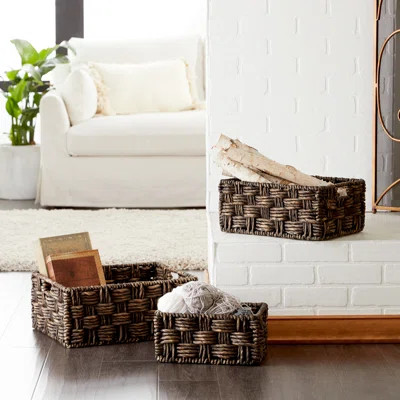 Rectangular Checkered Basketweave 3 Piece Wicker/Rattan Basket Set | Wayfair North America