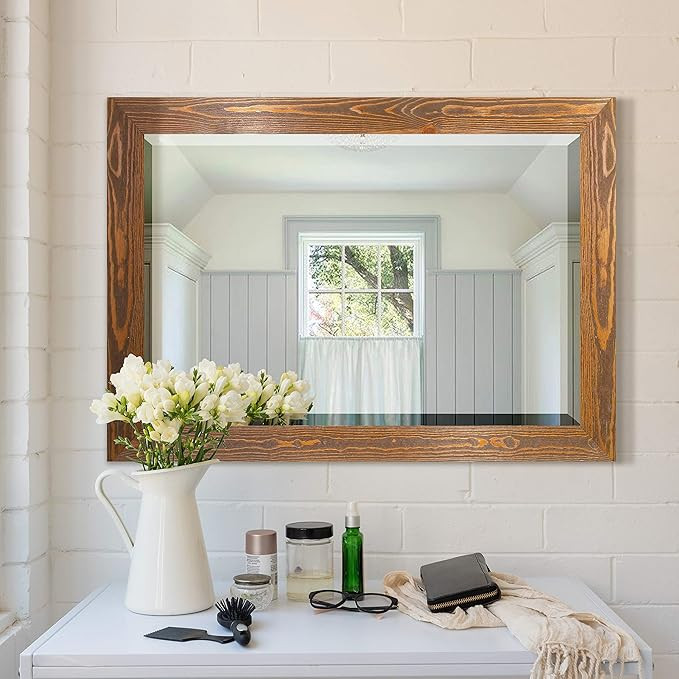 Wexford Home Maple Rustic Mirror Rectangular Barnwood Framed Wall Mirror for Home Decor, Vertical... | Amazon (US)