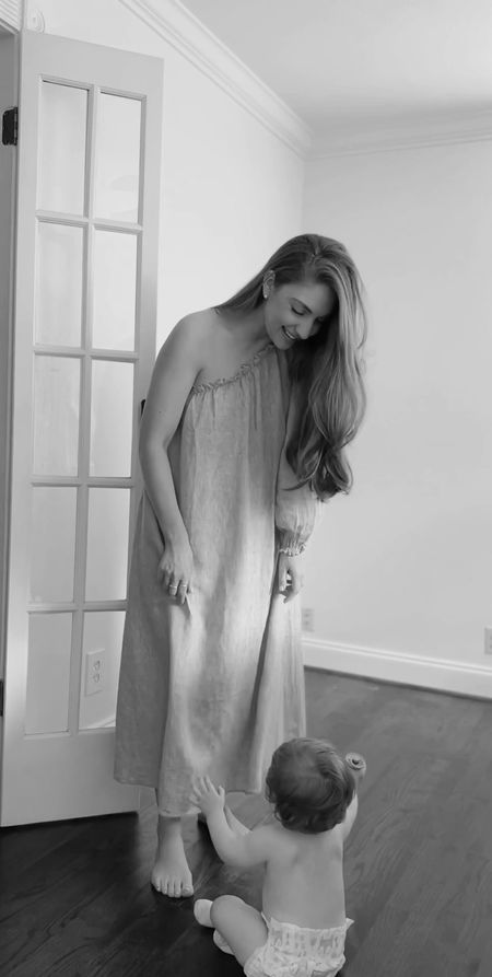 Linen off the shoulder dress in motion 🤍 

#LTKGiftGuide #LTKSeasonal