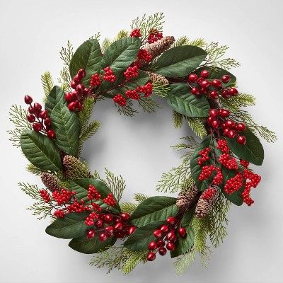 22in Unlit Berry Pinecone Magnolia Artificial Wreath - Wondershop™ | Target