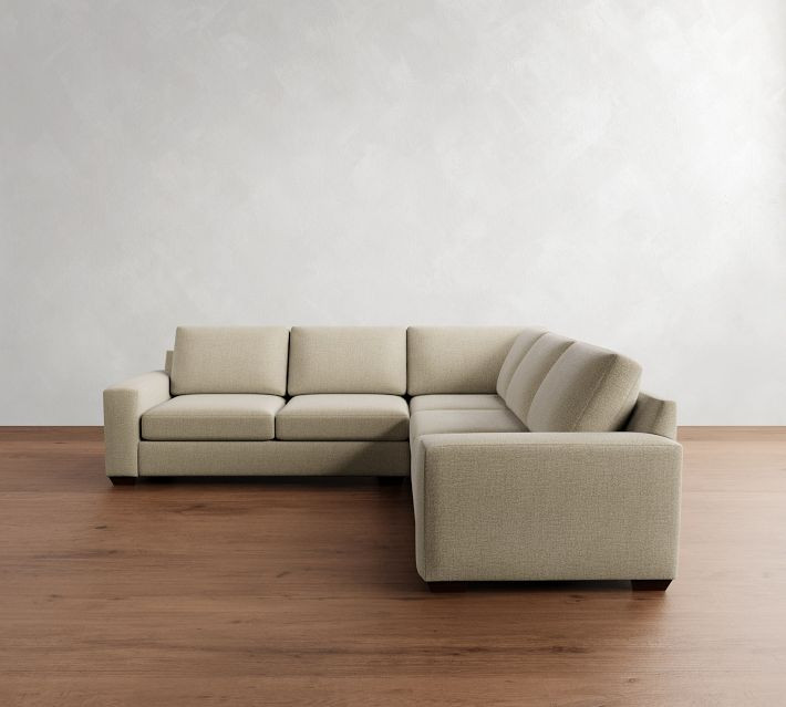 Big Sur Square Arm Upholstered 3-Piece L-Shaped Corner Sectional with Bench Cushion, Down Blend Wrapped Cushions, Performance Cozy Chenille Ivory | Pottery Barn (US)