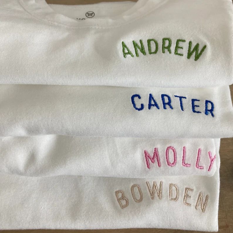Organic Cotton Custom Name Embroidered Toddler T-shirt Personalized Baby Clothing Curved Circle L... | Etsy (US)