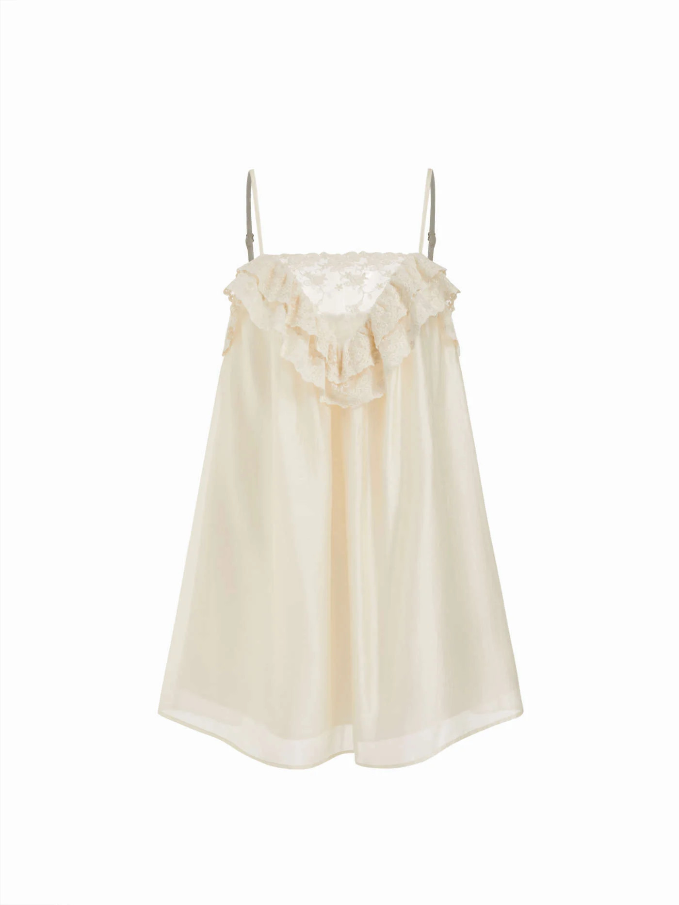Lace Embroidery Ruffled Cami Mini NightdressBeige / MCA$57.00 | Cider