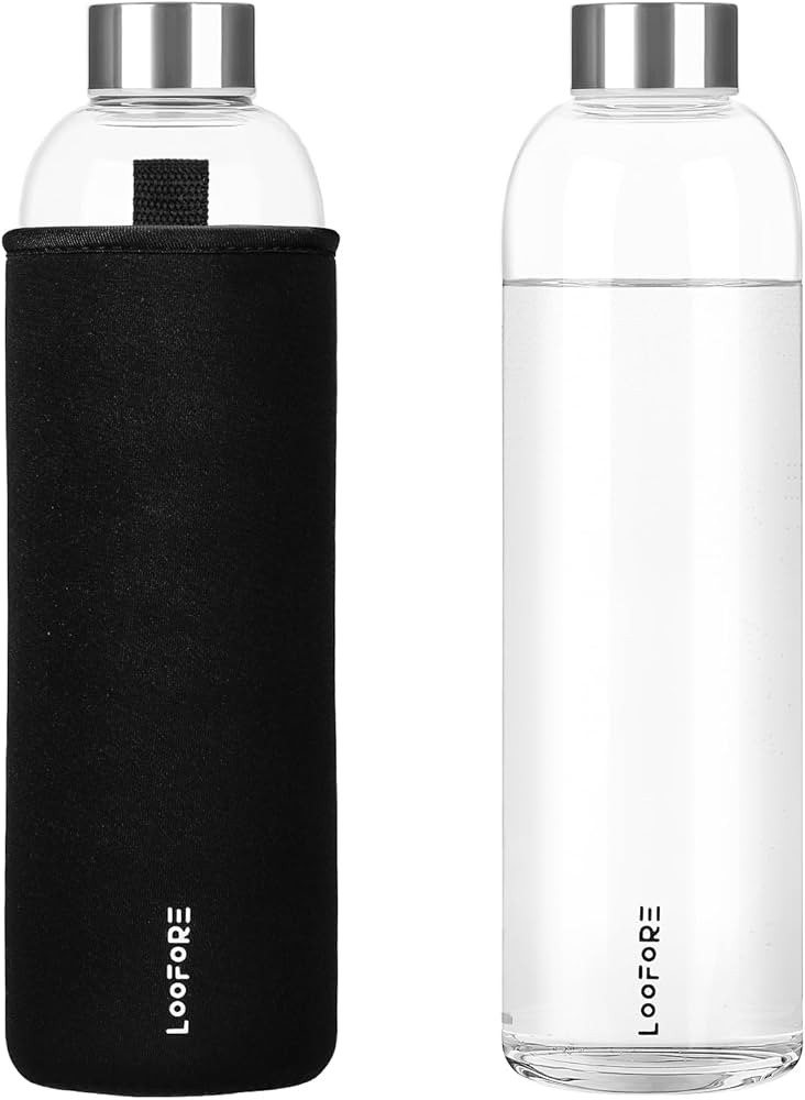 Glass Water Bottles 32 oz, 1 litre Glass Drinking Bottles with Lids, Borosilicate Large Reusable ... | Amazon (US)