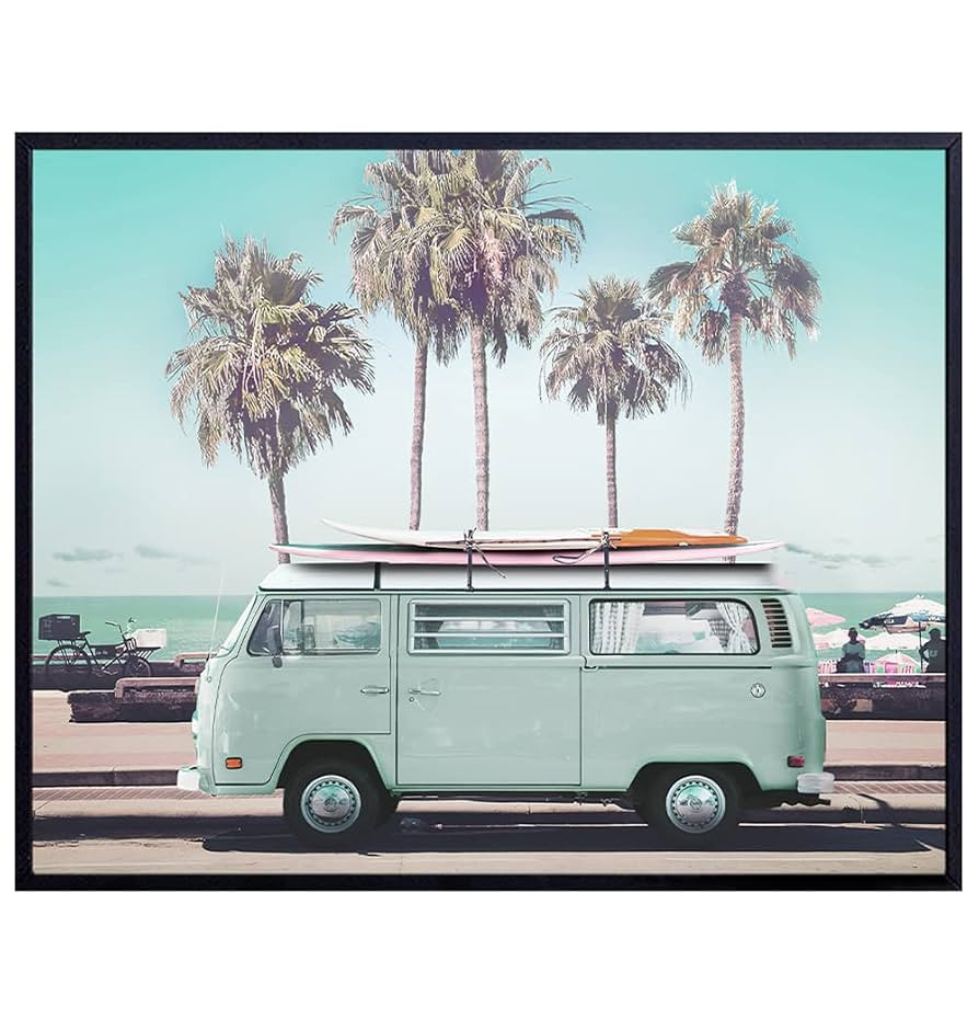 Summer Beach House Wall Art Decor - Surf Volkswagen Kombi Camper Van Photo for Ocean Home, Living... | Amazon (US)