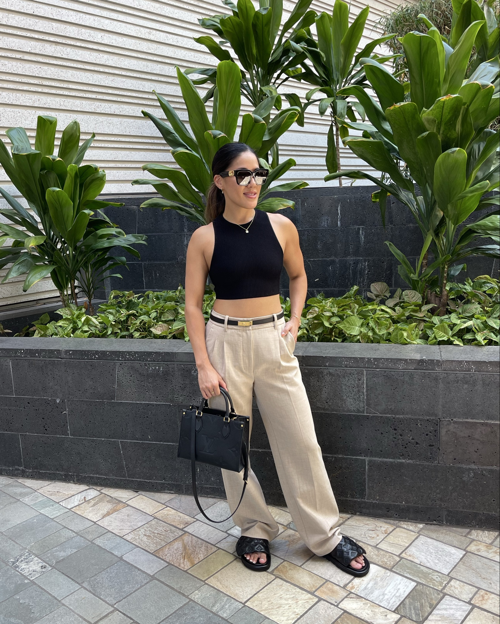Neutral on neutrals 🖤🤎

Top: Aritzia Babaton
Pants: Aritzia Wilfred Effortless Pant
Belt: Hermes Kelly belt
Slides: LV leather pillow slides
Bag: LV On the Go PM
Sunglasses: LV Link PM Square Sunglassess

#LTKMostLoved #LTKStyleTip