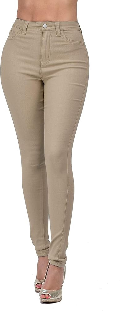 High Waisted-Rise Colored Stretch Skinny Destroyed Ripped Distressed Jeans for Women Olive Mustar... | Amazon (US)