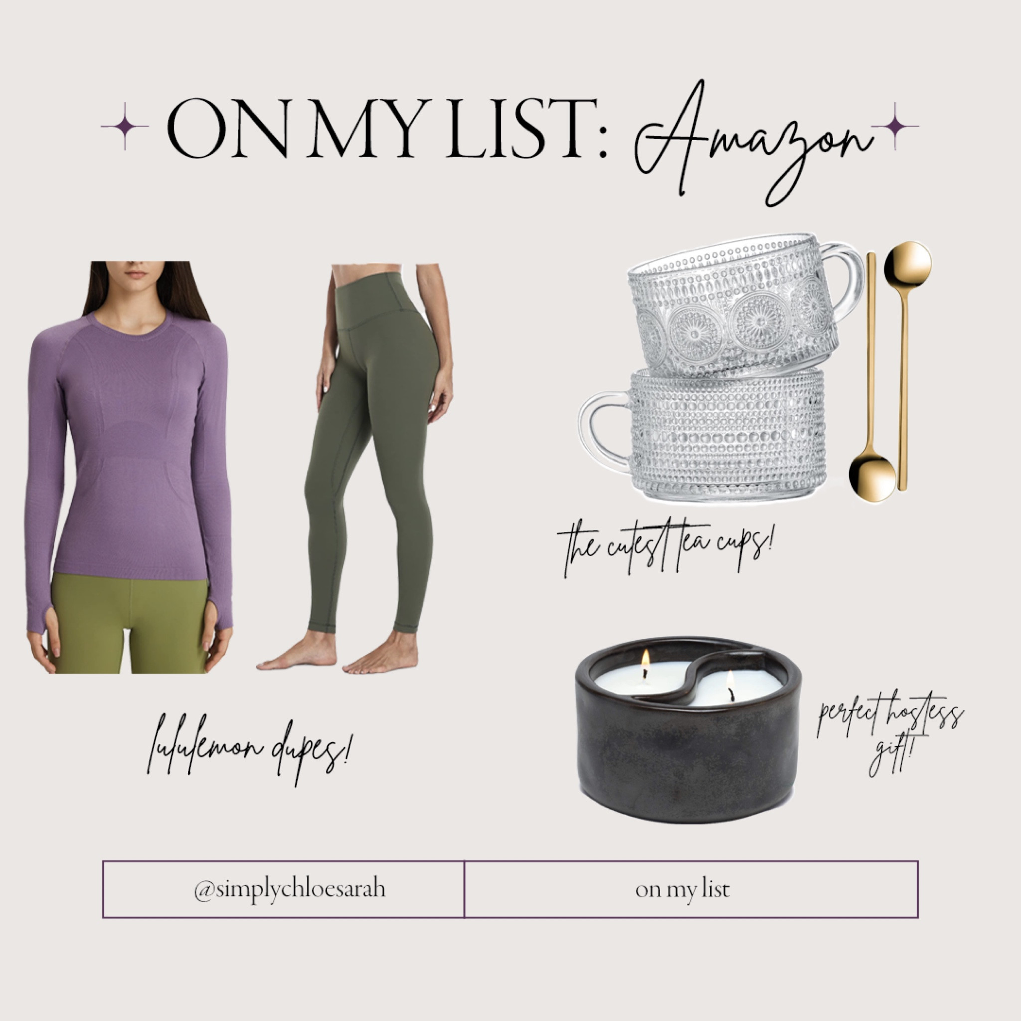 Everything is under $50! Here’s the items and gifts I’ve got saved to My List on Amazon. 🖤 The most similar dupes I’ve found to Lululemon that are half the price, super cute tea cup set with golden spoons and a beautiful hint yang candle. 

#LTKGiftGuide #LTKHoliday #LTKunder50