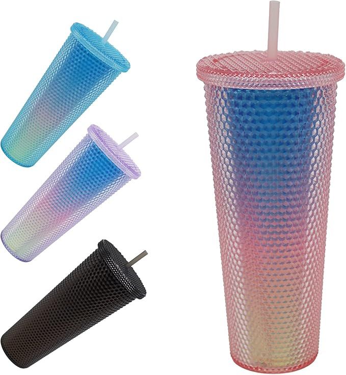 AQUAPHILE 24 Oz Iridescent Studded Tumbler with Leak Proof Lid and Reusable Straw, Water Cup Trav... | Amazon (US)