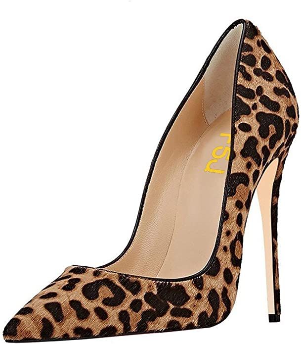 FSJ Women Sexy Leopard Printed Dress Shoes Pointy Toe High Heels Stilettos Pumps Shoes Size 4-15 ... | Amazon (US)