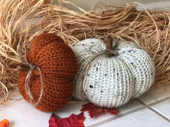 Knit pumpkins/ Fall decor/ Autumn display/ Thanksgiving display/ Rustic home decor | Etsy (US)