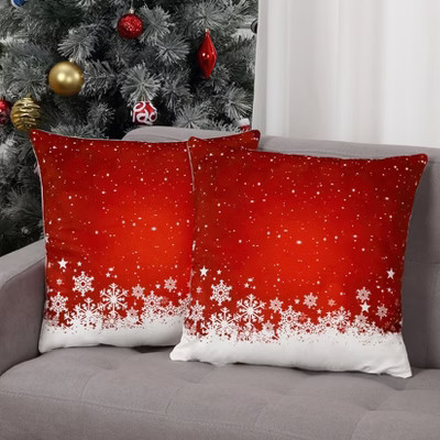 Set of 2 Throw Pillow Covers 18x18 inch, Snowflake Christmas Pillow Covers, Zippered Closure Design, Holiday Decorative Pillowcase for Couch Bed, Red | Target