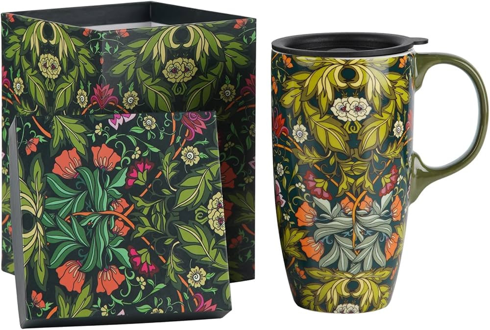 TZSSP Coffee Ceramic Mug Porcelain Latte Tea Cup With Lid 17oz. Green | Amazon (US)