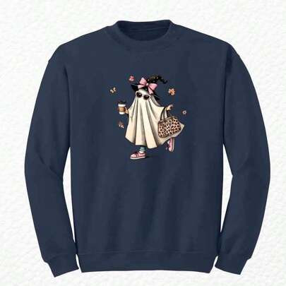 Cute Halloween Ghost Sweatshirt, Coffee Sweater, Cute Ghost Sweatshirt, Boo Shirt, Halloween Gift, Halloween Crewneck, Spooky Season | SHEIN