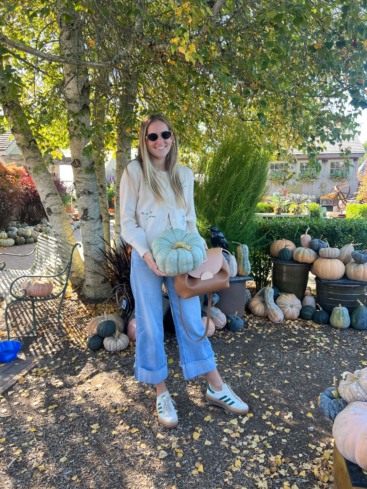 Fall outfit with my favorite adidas gazelle platforms and cardigan 