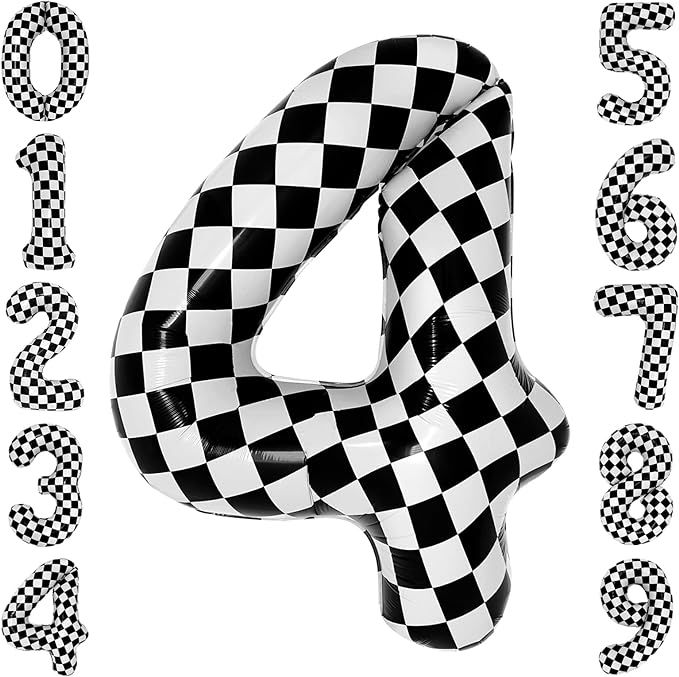 40 Inch Checkered 4 Balloon Large Black and White Number Balloon for Race Car 4th Birthday Party ... | Amazon (US)