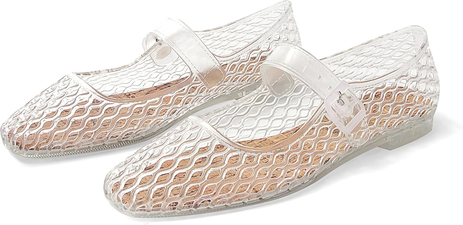 DOEYG Jelly Mary Ballet Flats for Women Jelly Sandals Shoes Women Beach Jellies Mary Jane Flats Ballerina Shoes | Amazon (US)