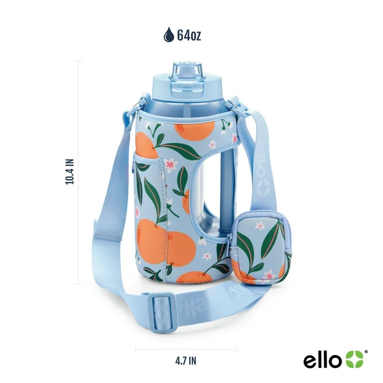 Ello Ultra Clean 64oz Plastic Water Bottle with Carrying Case, Blue | Walmart (US)
