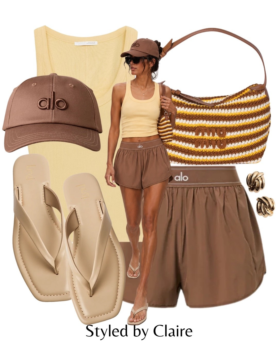 SUN KISSED BROWN ALO MATCH POINT SHORTS🤎
Tags: yellow tank top butter mini gym sport waistband yoga shorts miu miu crochet shoulder bag nude flip flops cap fashion cool girl inspo outfit ideas airport city break summer style

#LTKsummer #LTKstyletip #LTKshoes