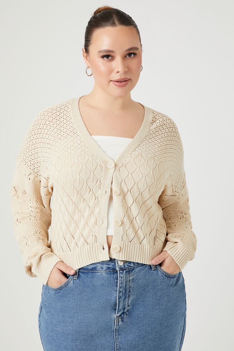 Plus Size Pointelle Knit Cardigan Sweater | Forever 21