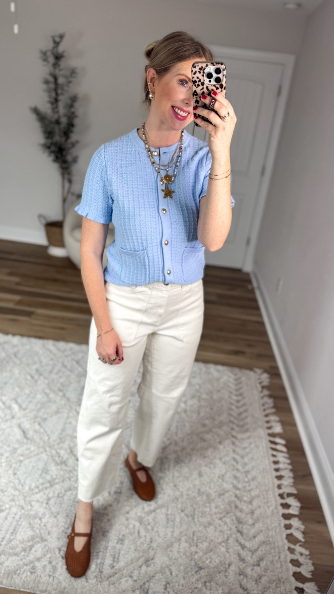 Daily try on, Walmart outfit, Walmart fashion, Walmart try on, white jeans, blue cardigan with gold buttons 

#LTKootd #LTKWorkwear