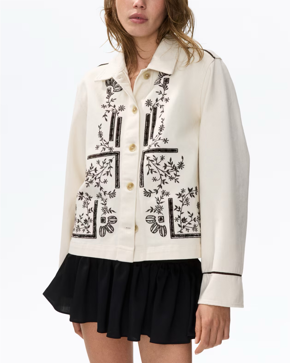 Cream and black embroidered jacket 

#LTKSeasonal