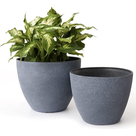 Flower Pots Outdoor Garden Planters, Indoor Plant Pots with Drainage Holes, Weathered Grey (8.6 + 7.5 Inch) | Walmart (US)