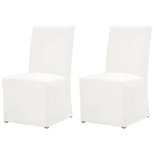 Set of 2 Leah Slipcover Dining Chairs - Pearl Performance - White | Accent Chair, Arm chair | One Kings Lane