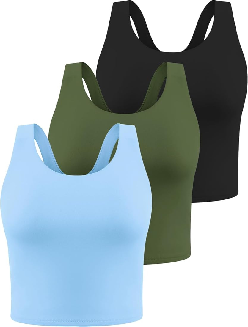 Ullnoy Cute Racerback Cropped Tank Tops for Women Workout Crop High Neck Sleeveless Yoga Top 3 Pa... | Amazon (US)