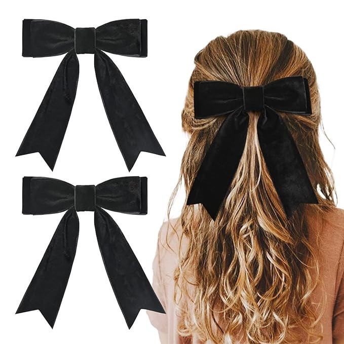 2PCS 5" Velvet Black Hair Bows Girls Hair Clips Ponytail Holder Accessories for Girls Toddlers | Amazon (US)