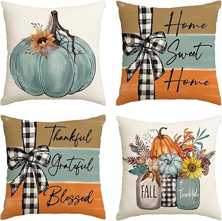 AVOIN colorlife Fall Pumpkin Home Sweet Home Throw Pillow Covers, 18 x 18 Inch Autumn Thankful Gr... | Amazon (US)