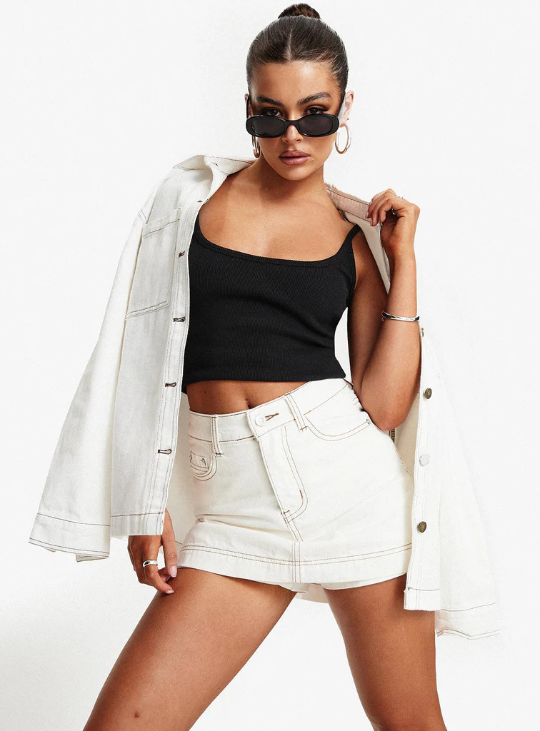 Katlynne Denim Mini Skort White | Princess Polly US