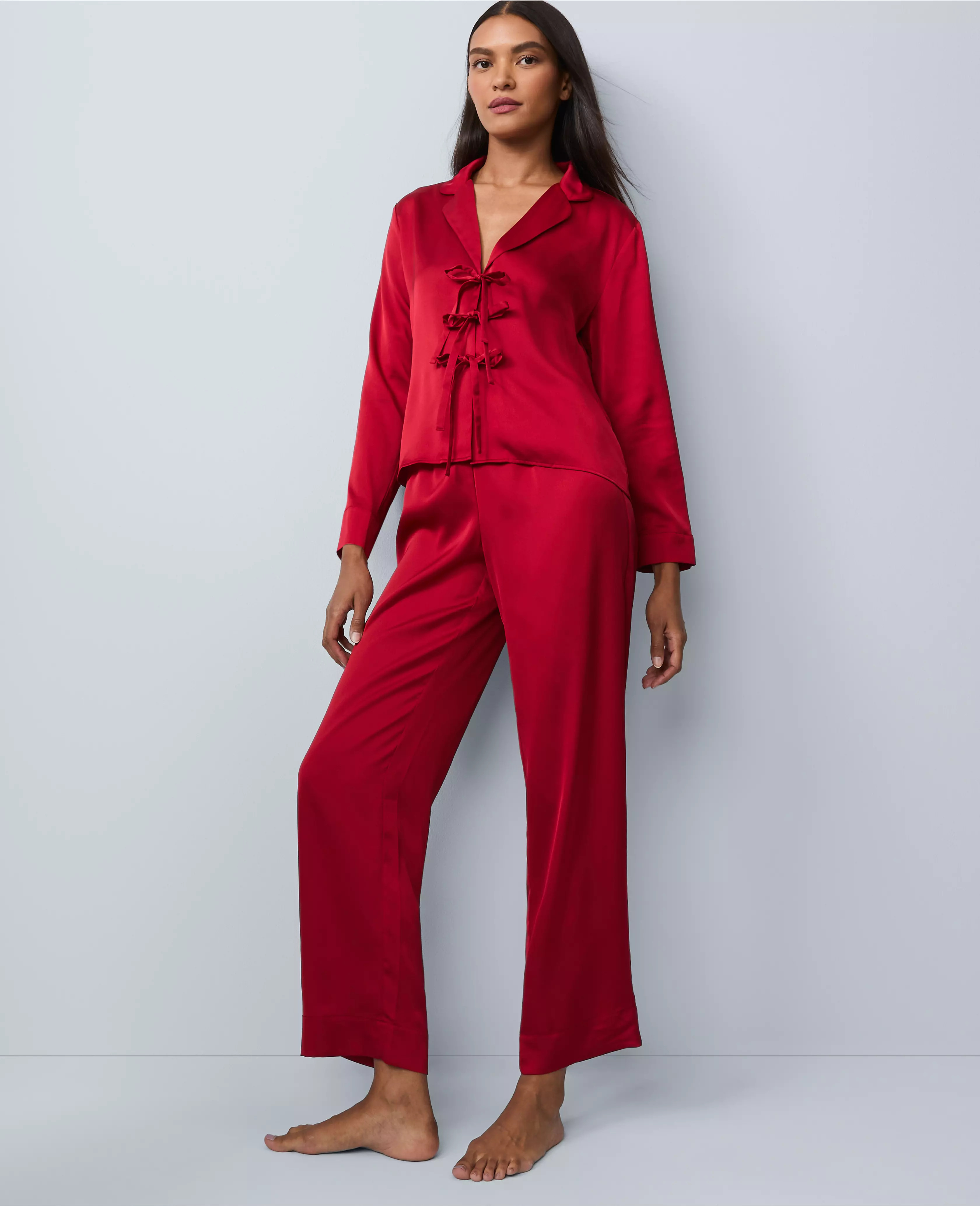 Satin Tie Front Pajama Set | Ann Taylor
