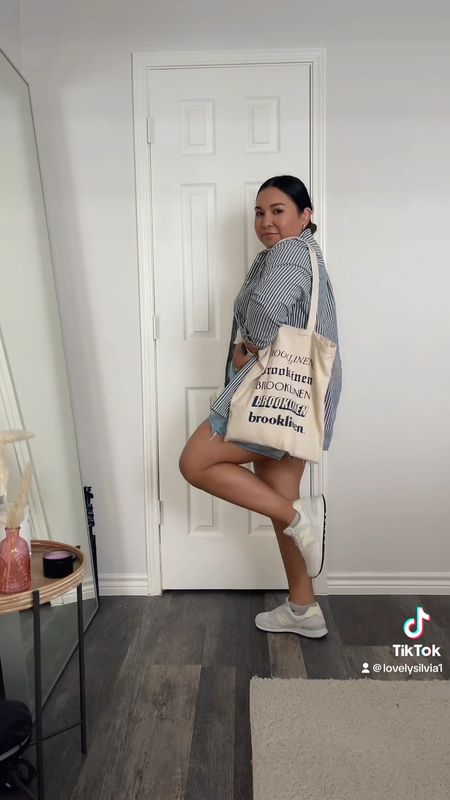 30 Days of Outfits: Day 14 featuring a button down for a casual spring/summer look 🤍 

button down shirt, denim shorts, white tank top, new balance sneakers, canvas bag, spring outfit, summer outfit 

#LTKSeasonal #LTKunder100 #LTKstyletip