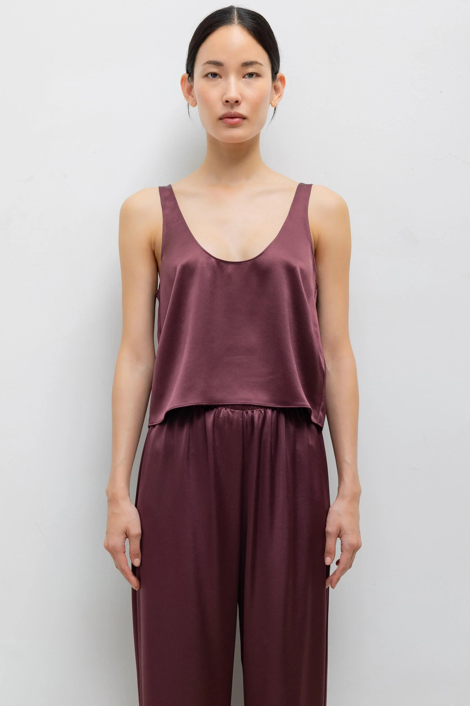 LESET Barb Scoop Tank in Malbec in Satin | LESET