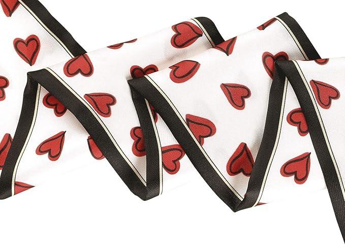 Allegra K Silky Skinny Scarves Ribbon Heart Print Long Hairband Handbag Wrap | Amazon (US)