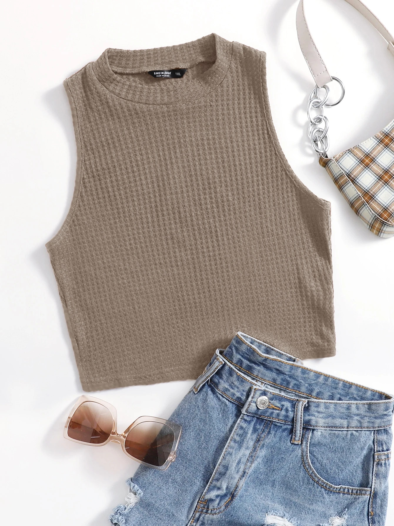 SHEIN Plus Waffle Knit Solid Tank Top | SHEIN