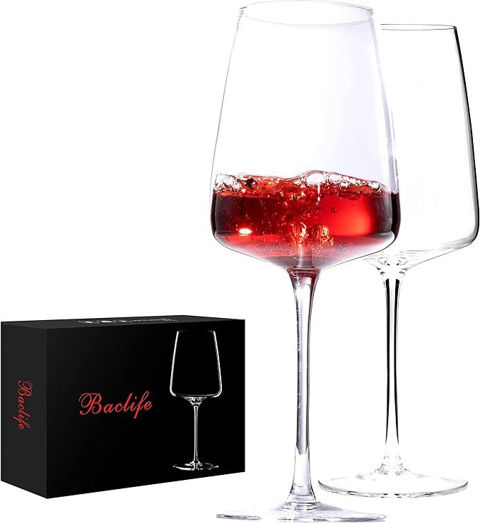 BACLIFE - Red Wine Glasses Set of 2 - 19 Ounce Wine Glass With Long Stem,Clear - Unique Gift for ... | Amazon (US)