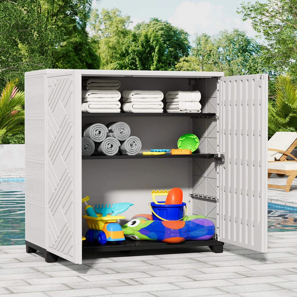 Kinying Outdoor Storage Cabinet Waterproof, Resin Outdoor Storage Box With 2 Shelves For Garden/P... | Wayfair North America