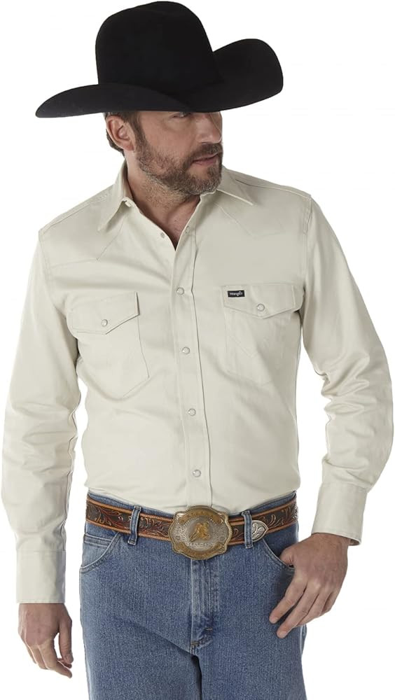 Wrangler Men's Cowboy Cut Western Long Sleeve Snap Work Shirt Firm Finish | Amazon (US)