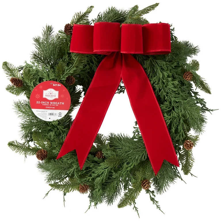 Christmas Red Bow Wreath, 22 in, by Holiday Time | Walmart (US)