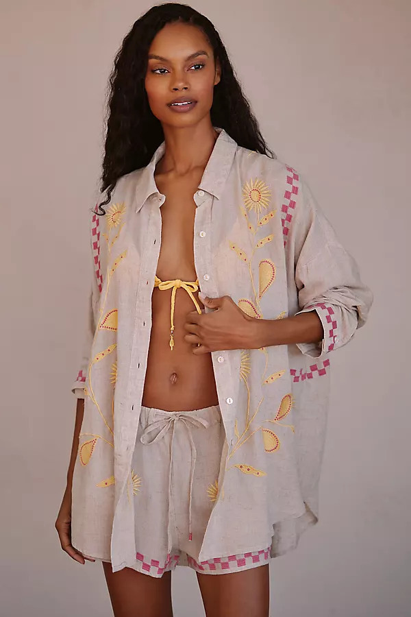 Embroidered Linen Buttondown Shirt | Anthropologie (US)