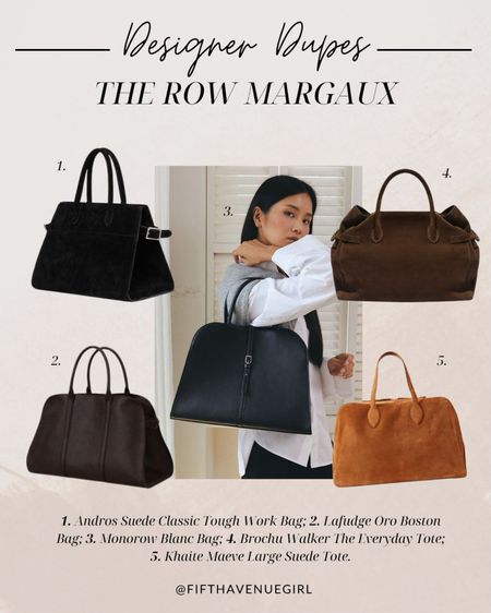 Best affordable alternatives to The Row’s Margaux Bag 👜 1. Andros Suede Classic Tough Work Bag 2. Lafudge Oro Boston Bag 3. Monorow Blanc Bag 4. Brochu Walker The Everyday Tote 5. Khaite Maeve Large Suede Tote.

#LTKItBag #LTKStyleTip