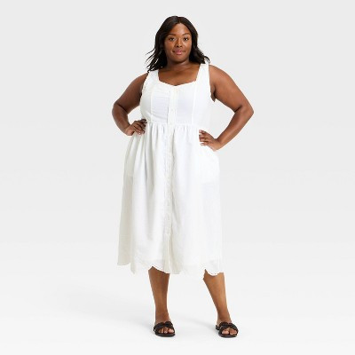 Women's Sleeveless Button-Up Midi A-Line Dress - Universal Thread™ White 1X | Target
