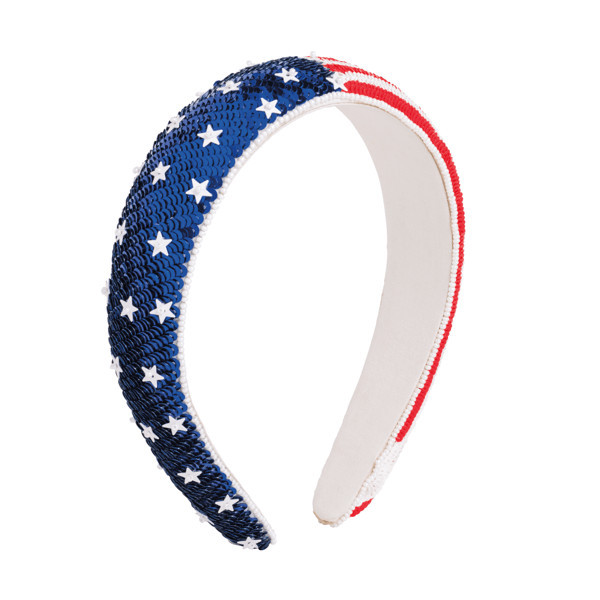 Mud Pie Americana Flag Sequin Headband in Red | Plastic | Mud Pie