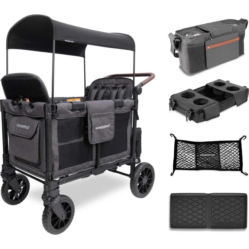 WonderFold W4 Luxe Pro Quad 4-Passenger Stroller Wagon Bundle in Grey at Nordstrom | Nordstrom